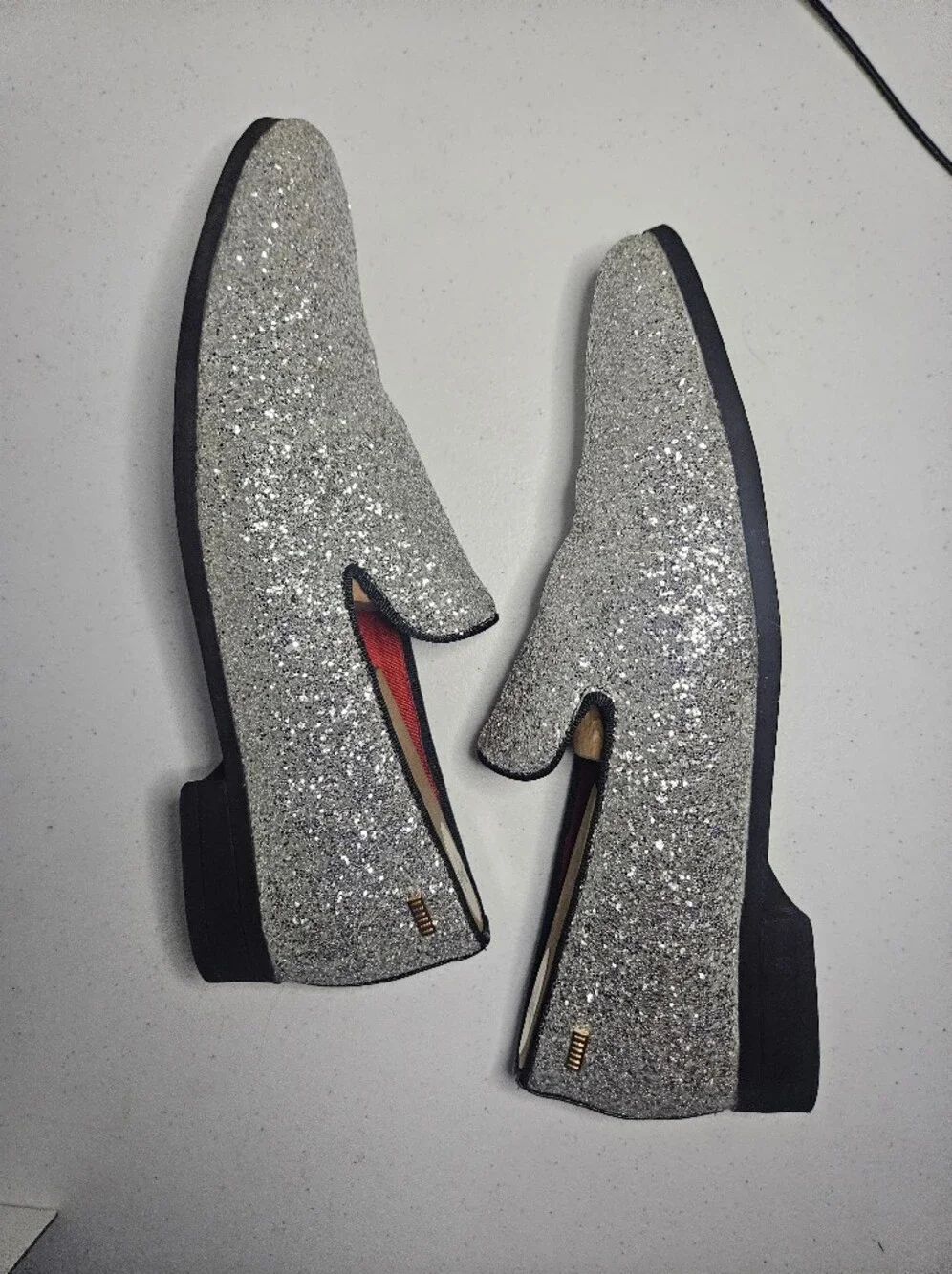 Men's Silver Glitter Slip-On Loafers